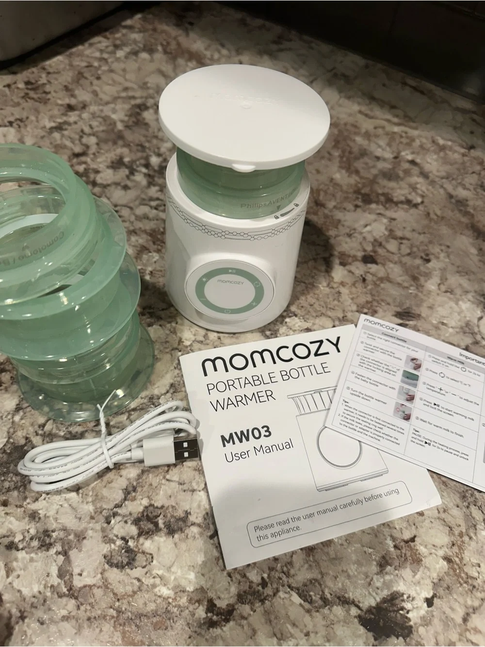 MOMCOZY Portable Baby Bottle Warmer in Mint Green gently used.